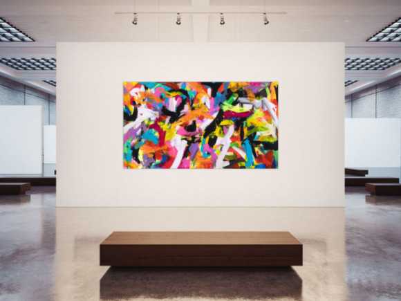 Abstraktes Original Gemälde 140x250cm Action Painting Moderne Kunst auf Leinwand Mischtechnik bunt pink schwarz hochwertig