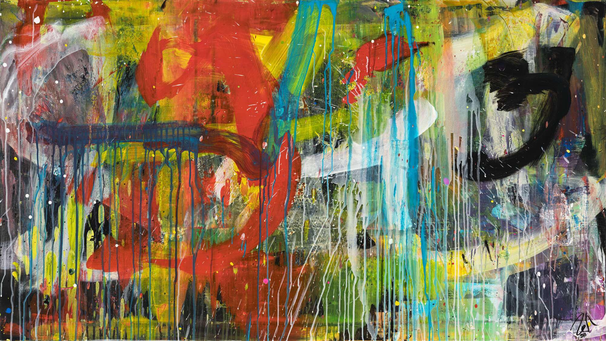 Abstraktes Gemälde Acryl moderne Kunst auf Leinwand bunt handgemalt Action Painting