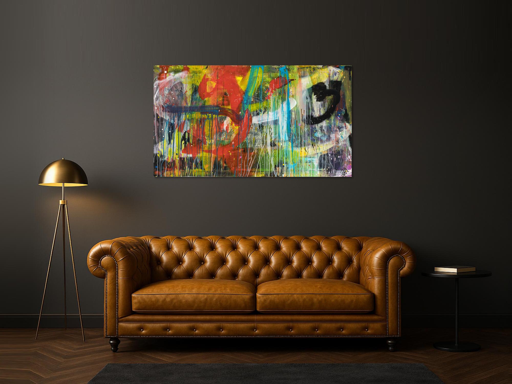 Abstraktes Gemälde Acryl moderne Kunst auf Leinwand bunt handgemalt Action Painting