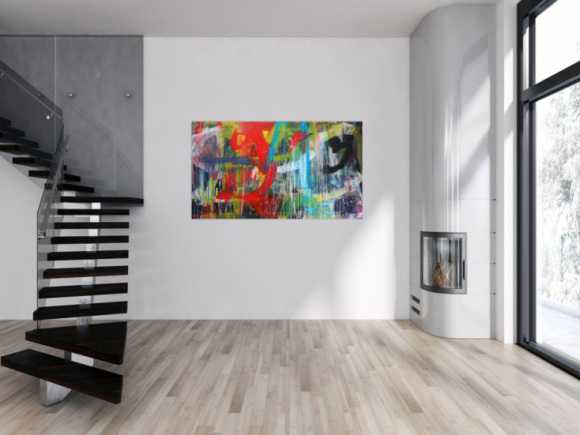Abstraktes Gemälde Acryl moderne Kunst auf Leinwand bunt handgemalt Action Painting