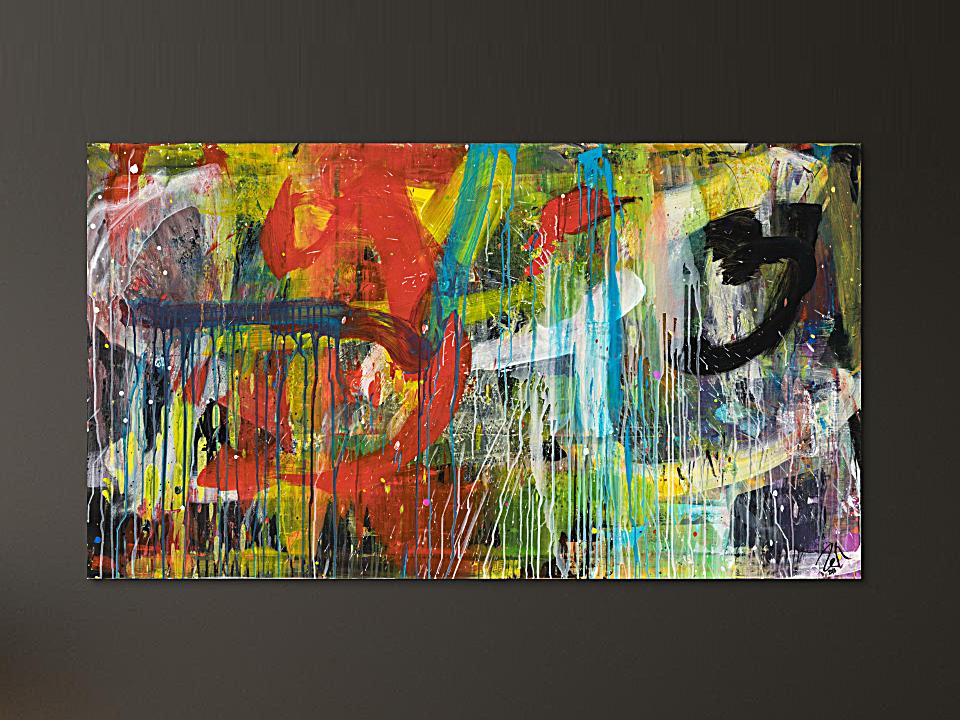 Abstraktes Gemälde Acryl moderne Kunst auf Leinwand bunt handgemalt Action Painting