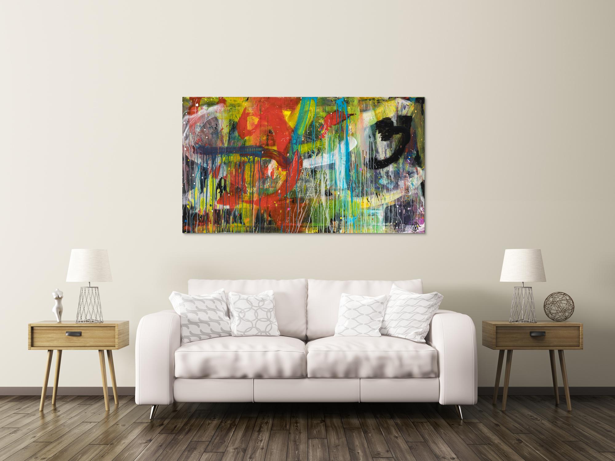 Abstraktes Gemälde Acryl moderne Kunst auf Leinwand bunt handgemalt Action Painting