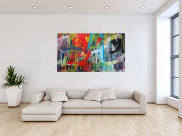 Abstraktes Gemälde Acryl moderne Kunst auf Leinwand bunt handgemalt Action Painting