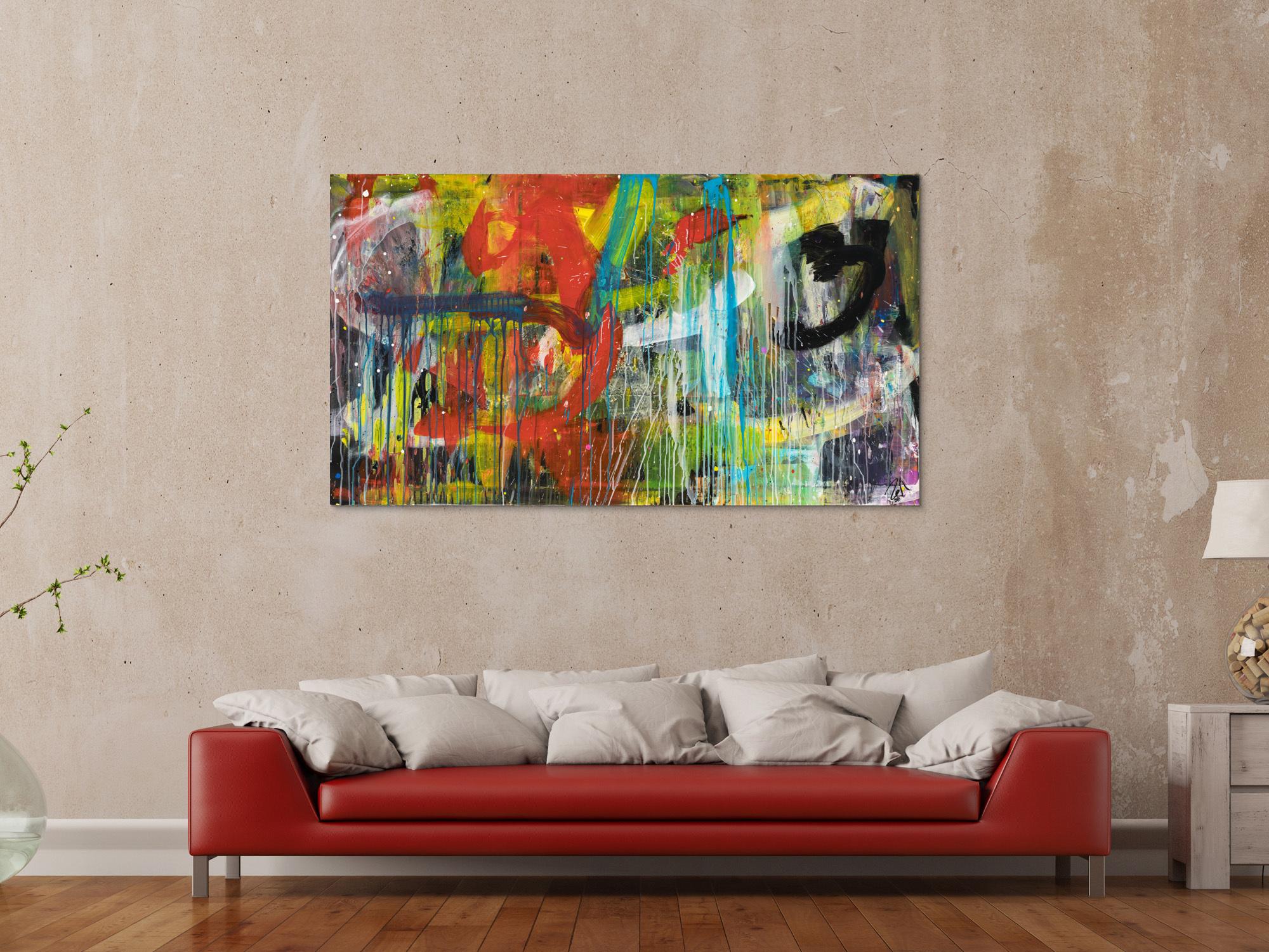 Abstraktes Gemälde Acryl moderne Kunst auf Leinwand bunt handgemalt Action Painting