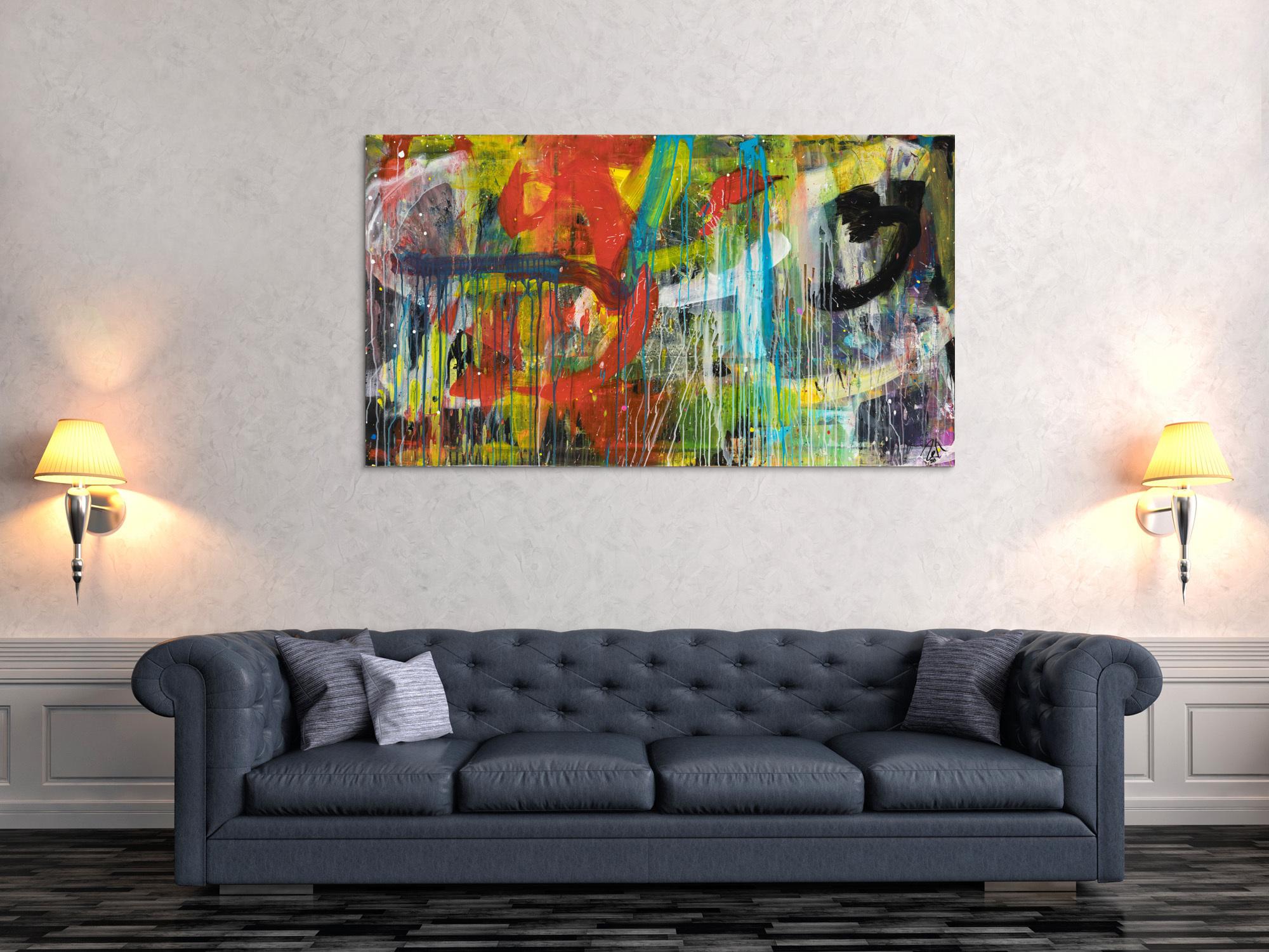 Abstraktes Gemälde Acryl moderne Kunst auf Leinwand bunt handgemalt Action Painting