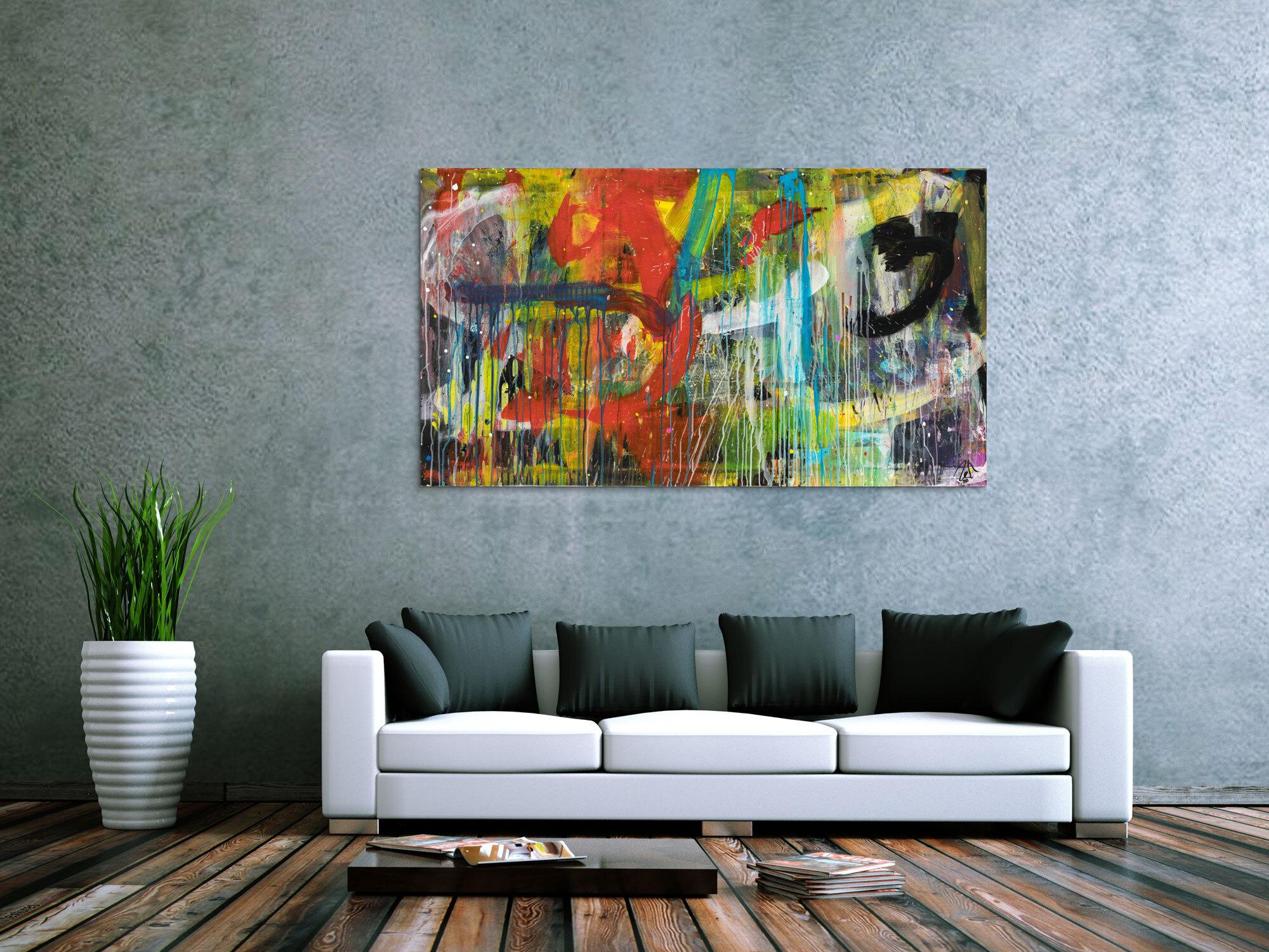 Abstraktes Gemälde Acryl moderne Kunst auf Leinwand bunt handgemalt Action Painting