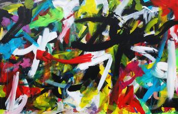 Expressionistische Malerei buntes abstraktes Acrylbild Zeitgenössisch modern Informel