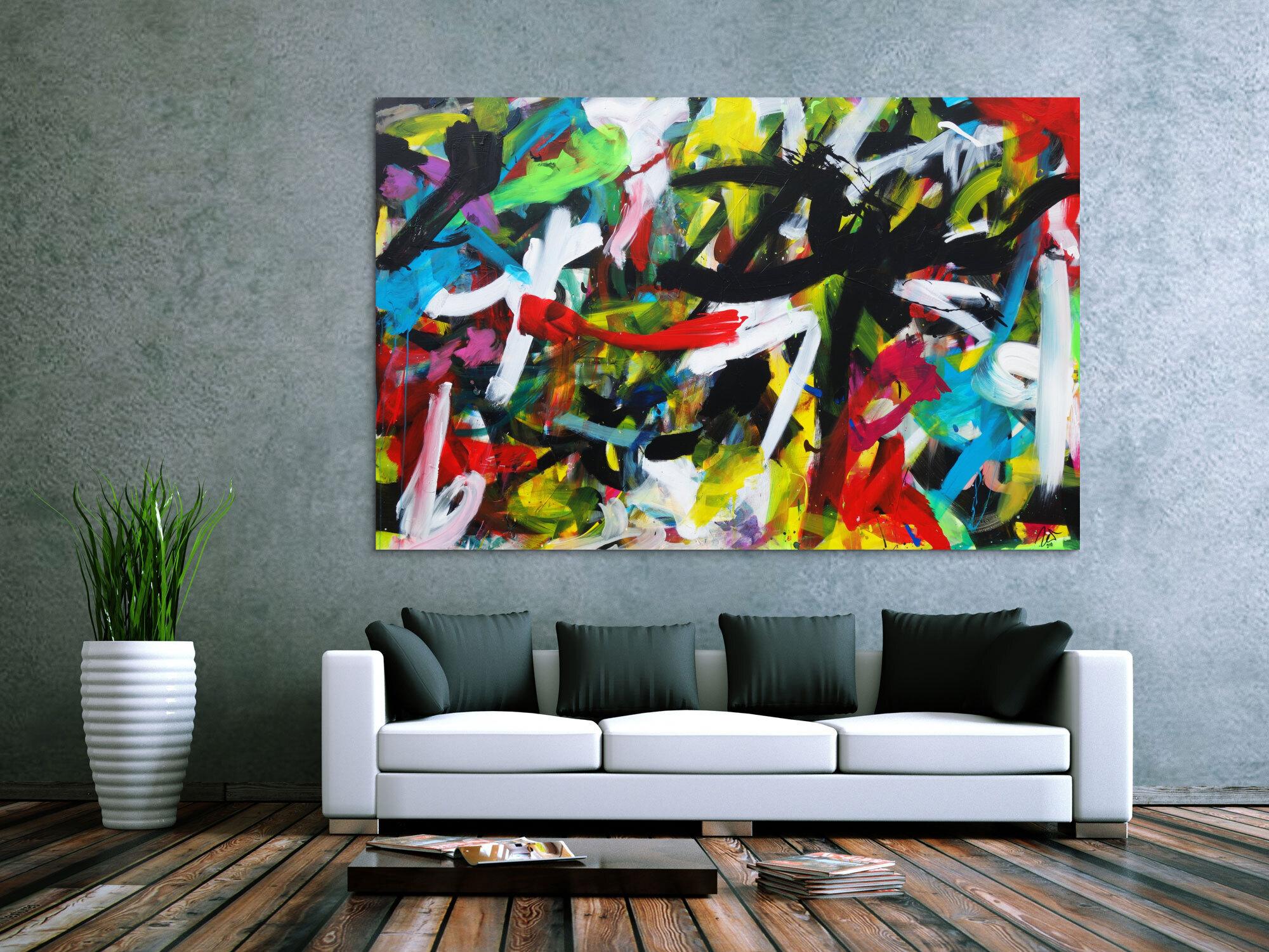 Expressionistische Malerei buntes abstraktes Acrylbild Zeitgenössisch modern Informel