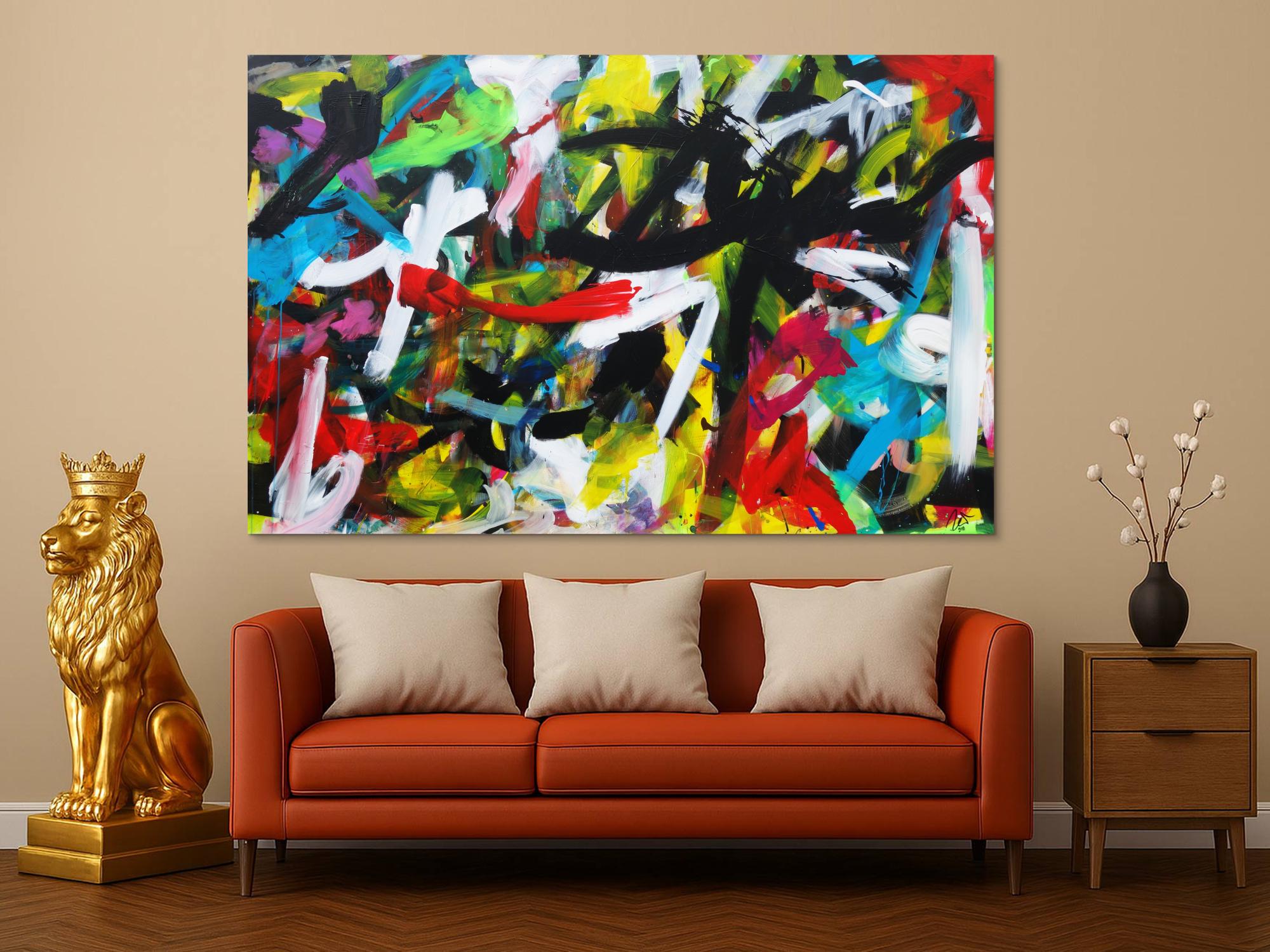 Expressionistische Malerei buntes abstraktes Acrylbild Zeitgenössisch modern Informel