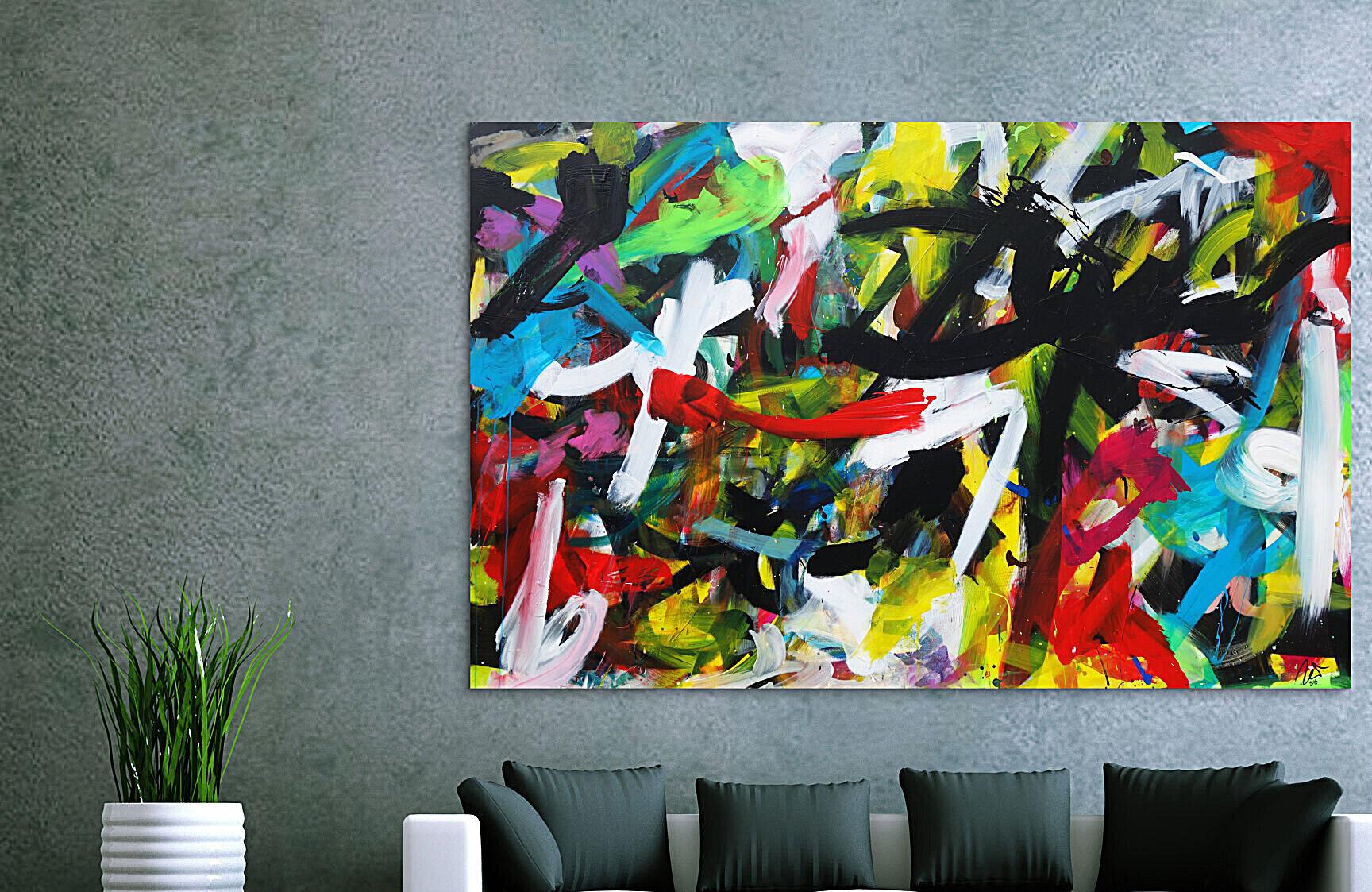 Expressionistische Malerei buntes abstraktes Acrylbild Zeitgenössisch modern Informel