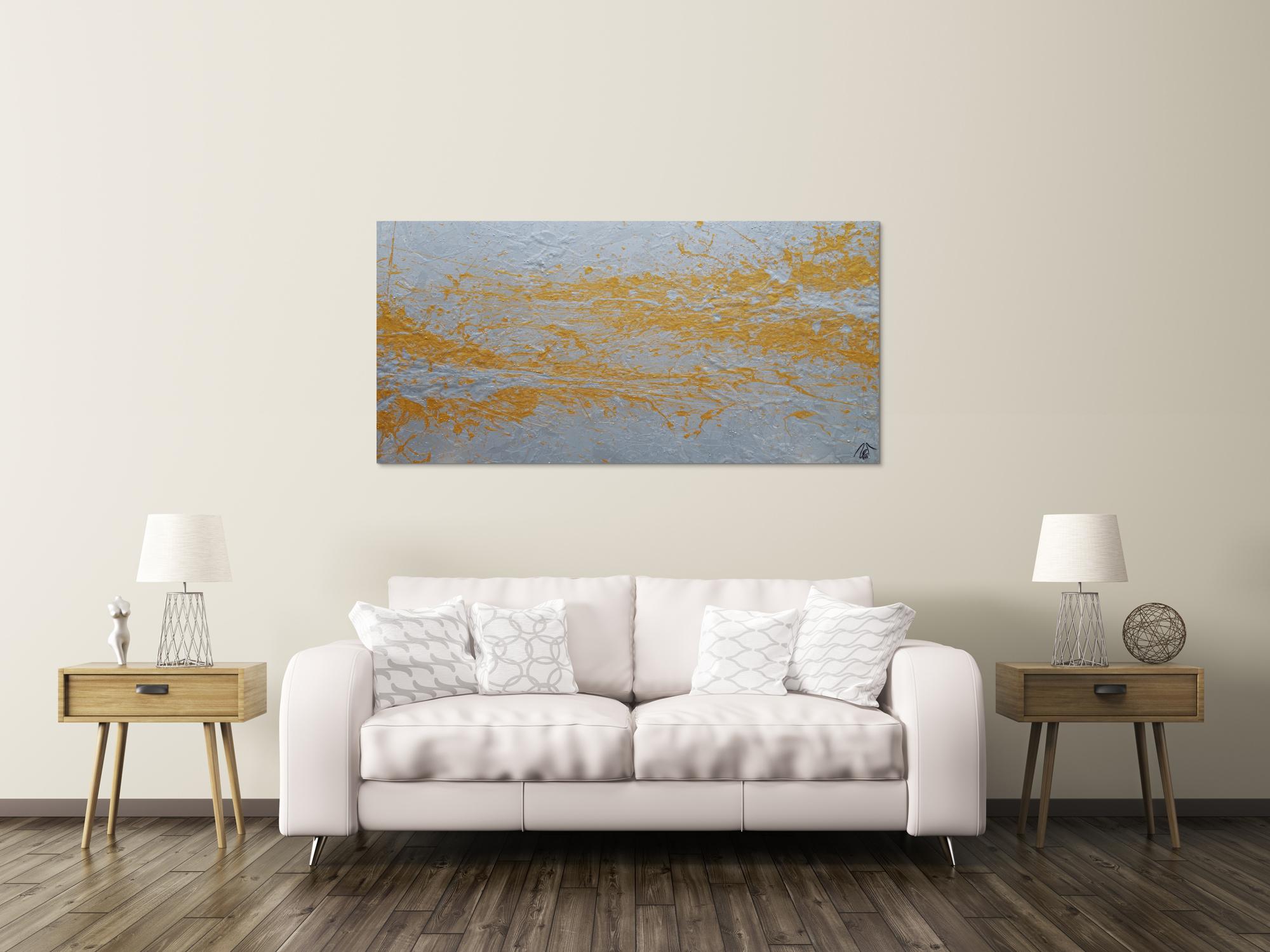 Abstraktes Acrylbild gold und silber Action Painting expressionistisch modern