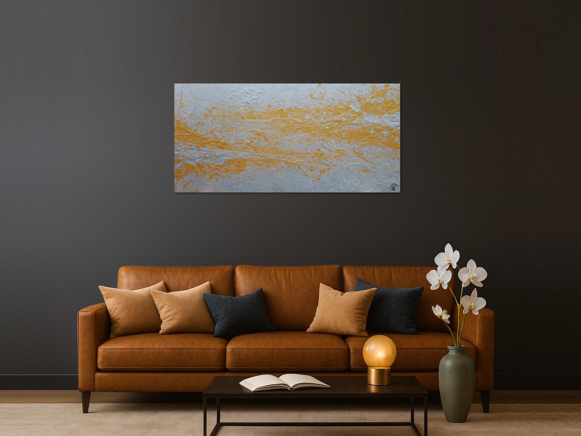 Abstraktes Acrylbild gold und silber Action Painting expressionistisch modern