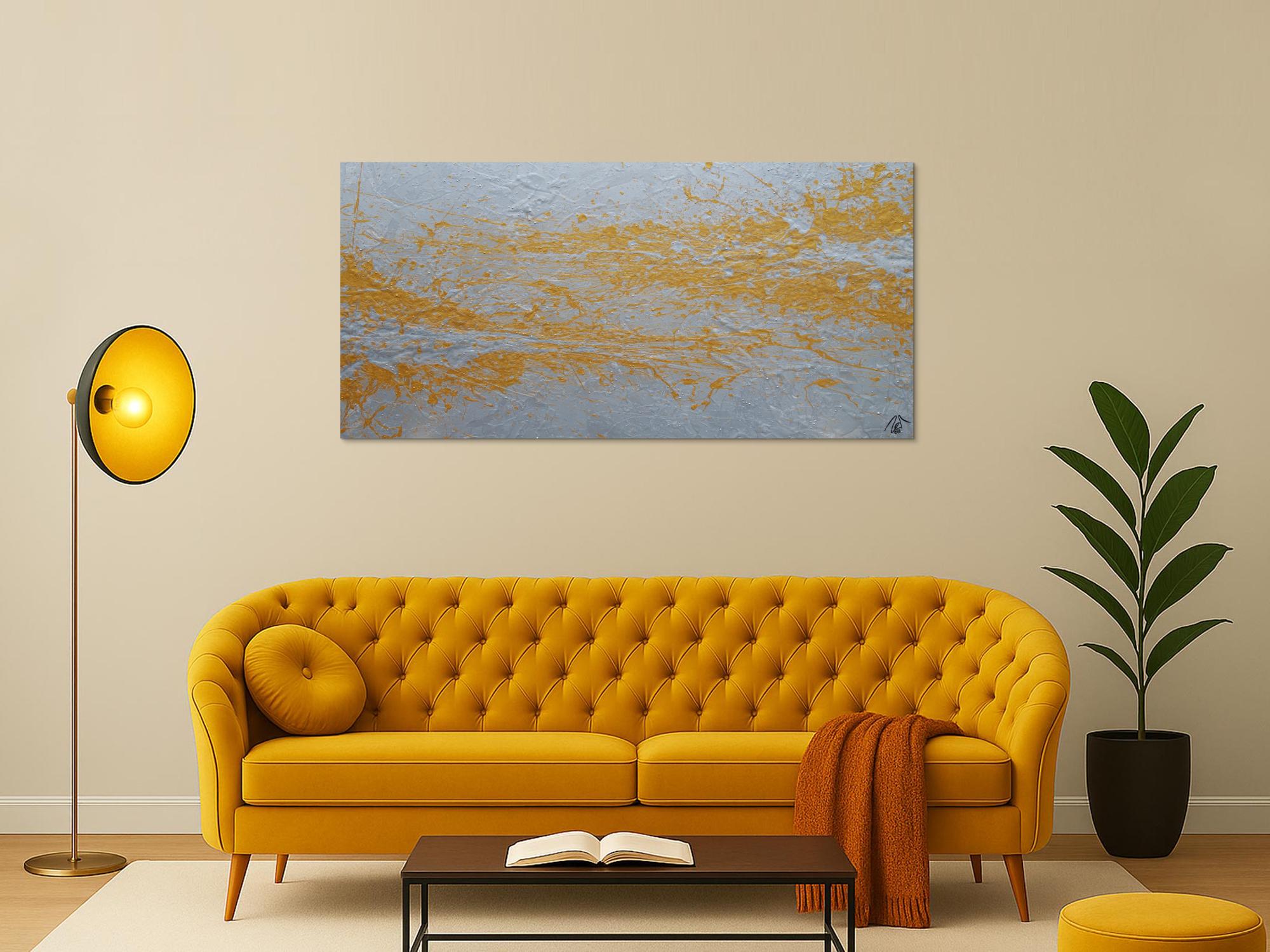 Abstraktes Acrylbild gold und silber Action Painting expressionistisch modern