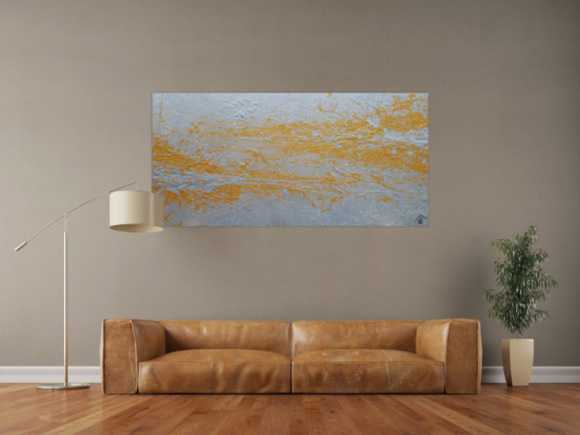 Abstraktes Acrylbild gold und silber Action Painting expressionistisch modern