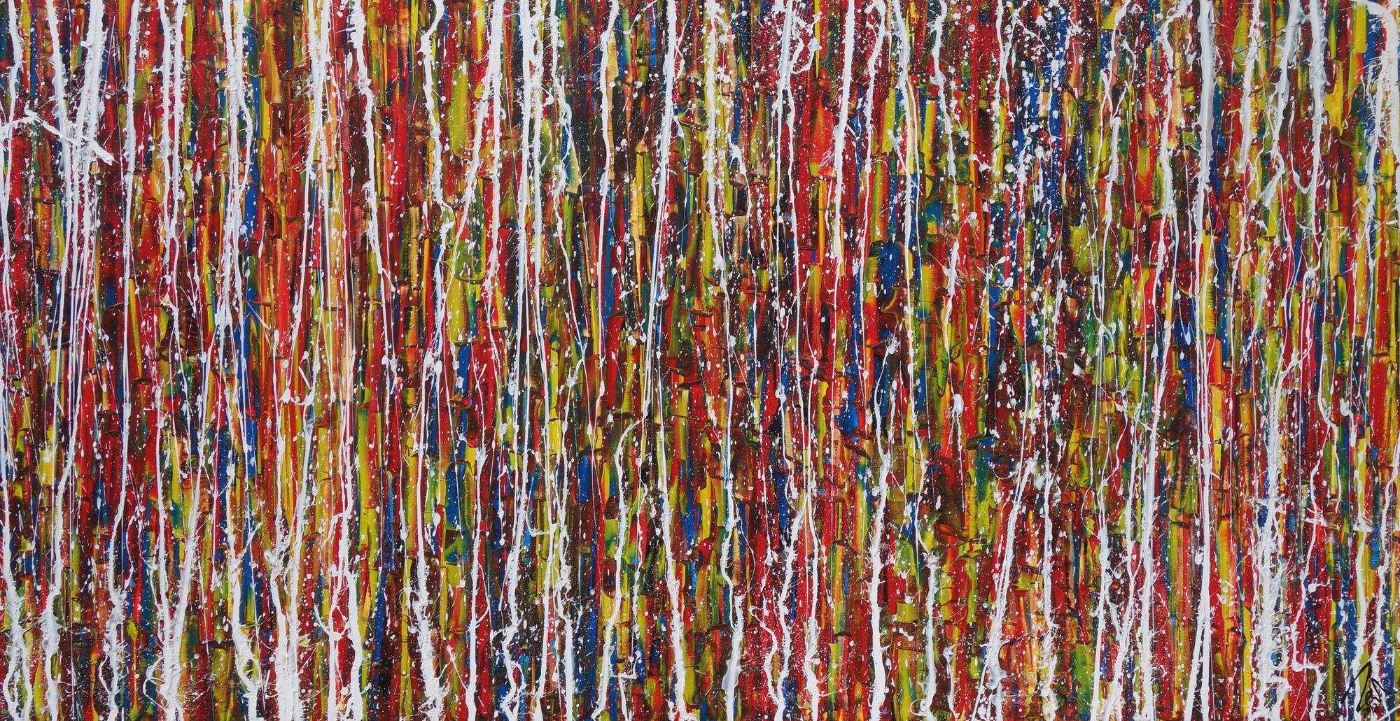Abstraktes Acrylbild sehr bunt Action Painting modern expressionistisch