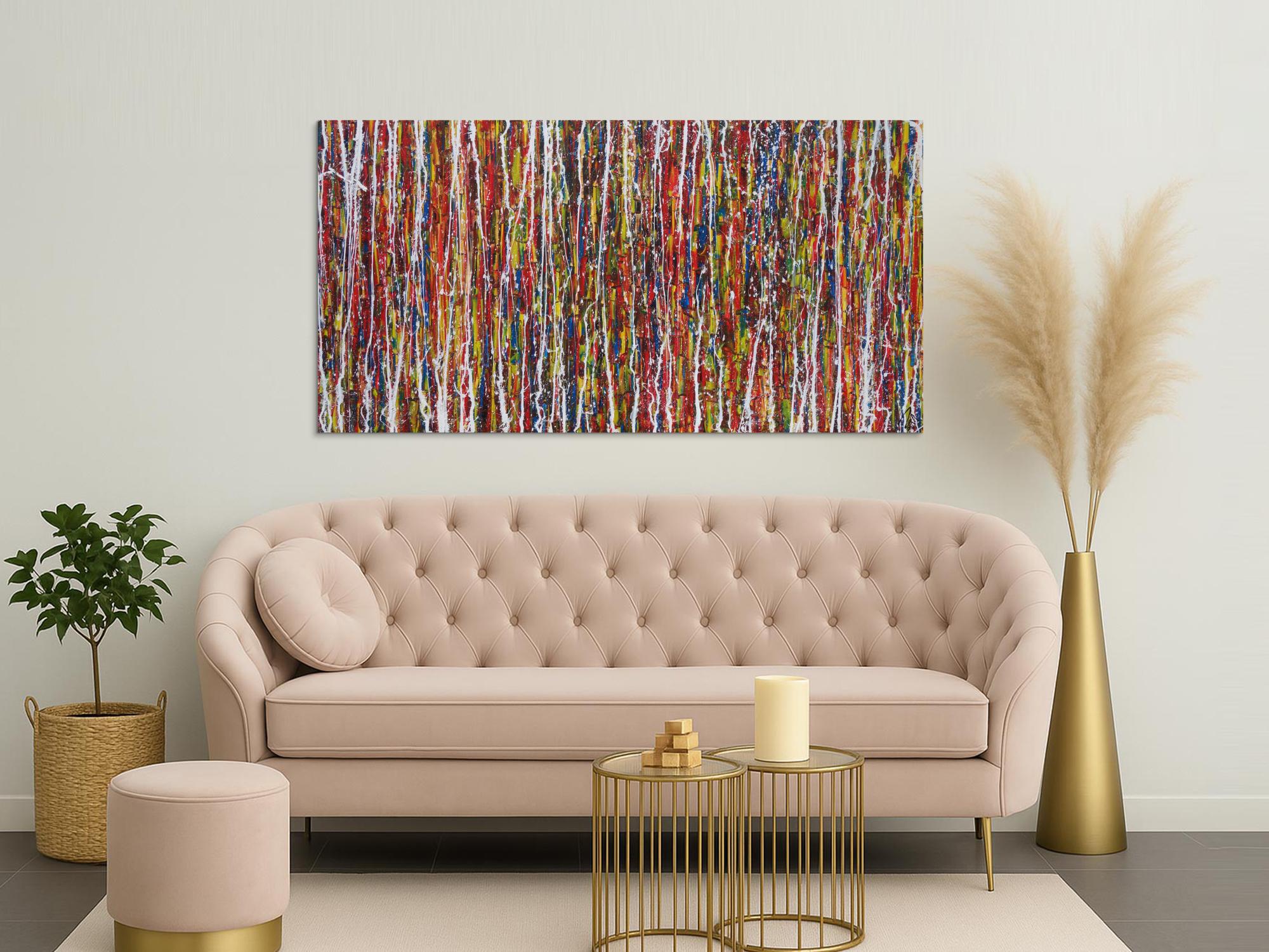 Abstraktes Acrylbild sehr bunt Action Painting modern expressionistisch