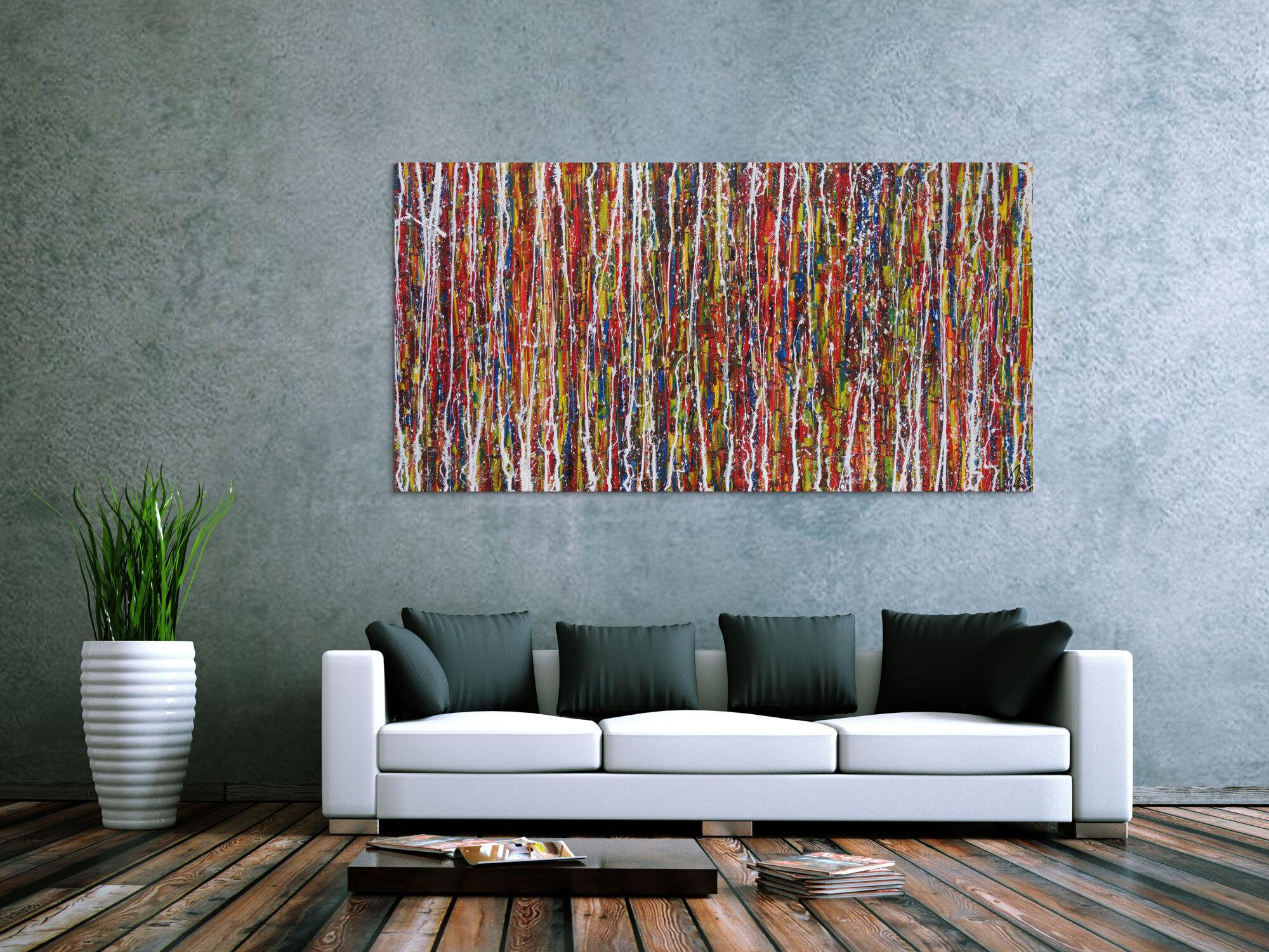 Abstraktes Acrylbild sehr bunt Action Painting modern expressionistisch