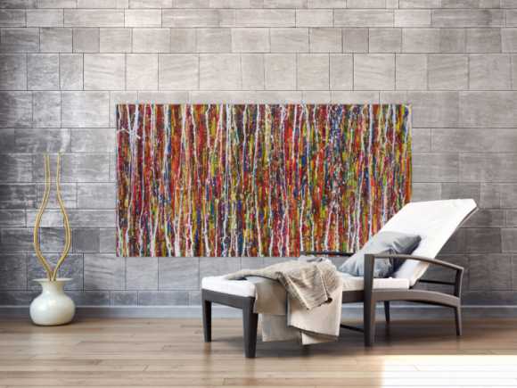 Abstraktes Acrylbild sehr bunt Action Painting modern expressionistisch