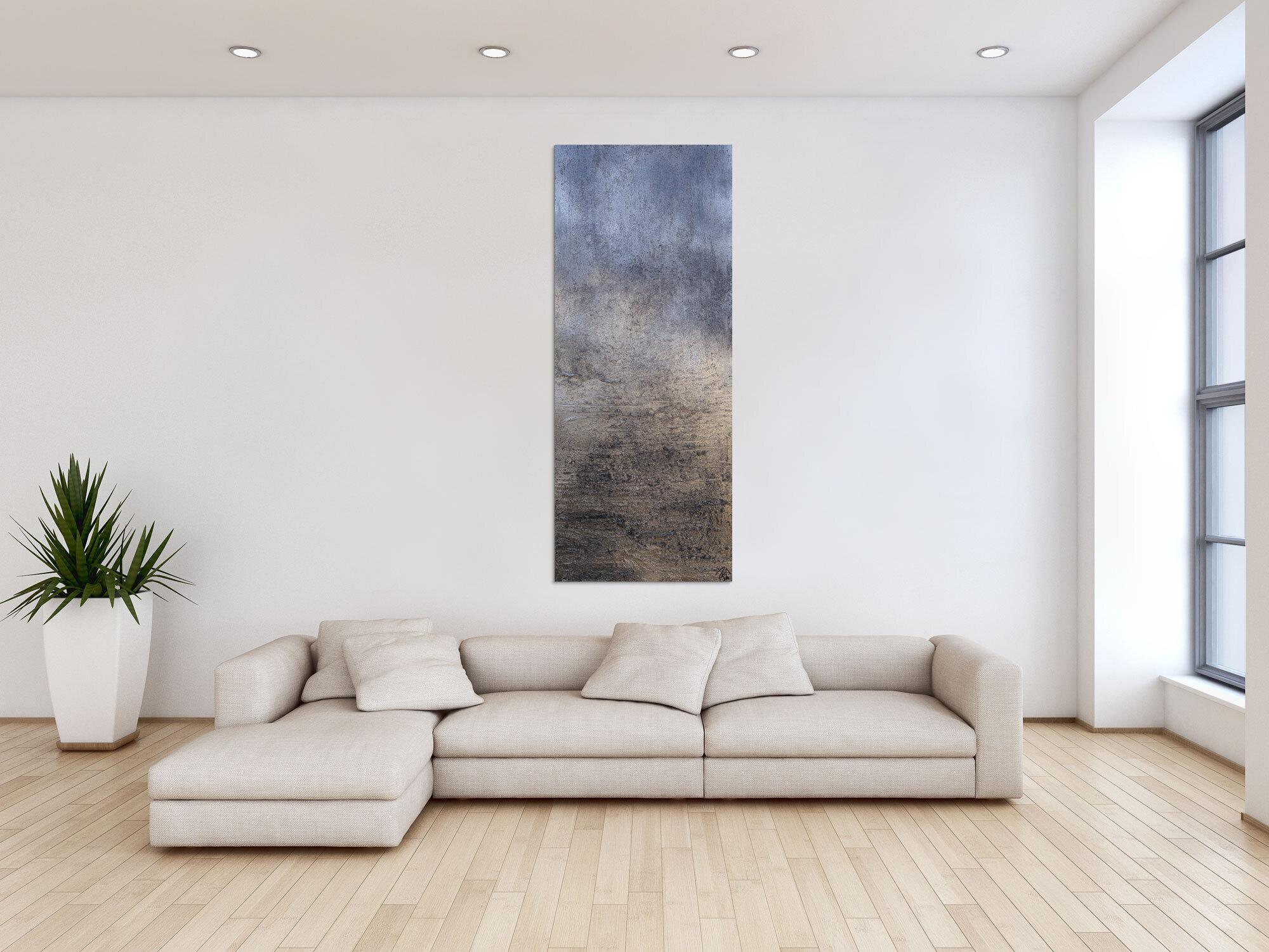 Abstraktes Acrylbild gold und silber mit grober Struktur Mischtechnik expressionistisch schlicht hochformat