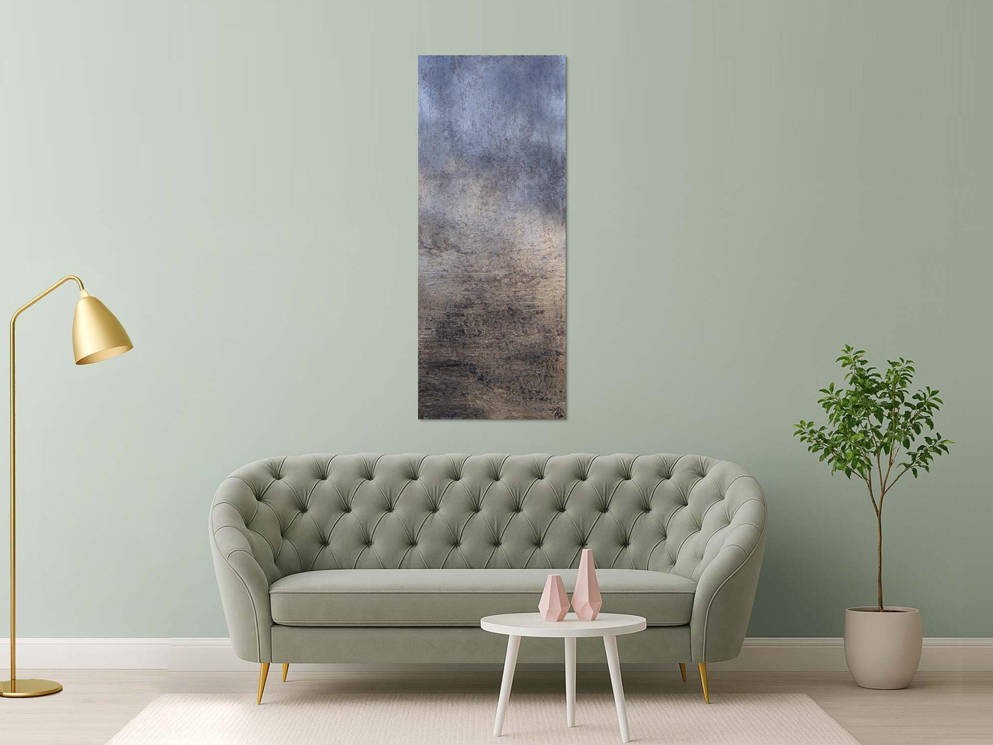 Abstraktes Acrylbild gold und silber mit grober Struktur Mischtechnik expressionistisch schlicht hochformat