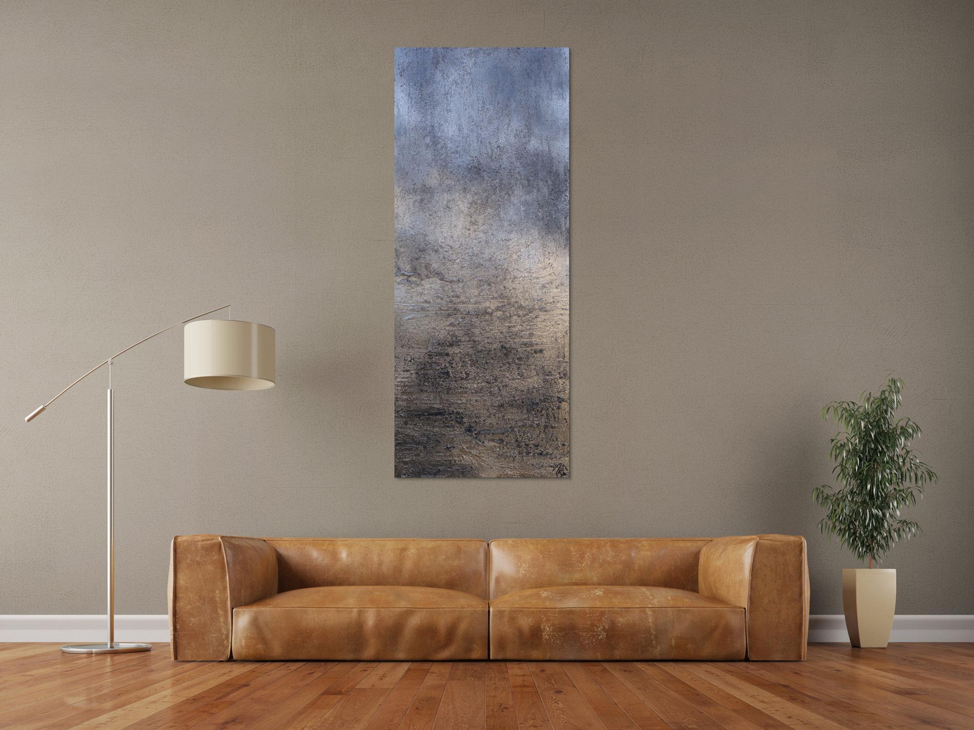 Abstraktes Acrylbild gold und silber mit grober Struktur Mischtechnik expressionistisch schlicht hochformat