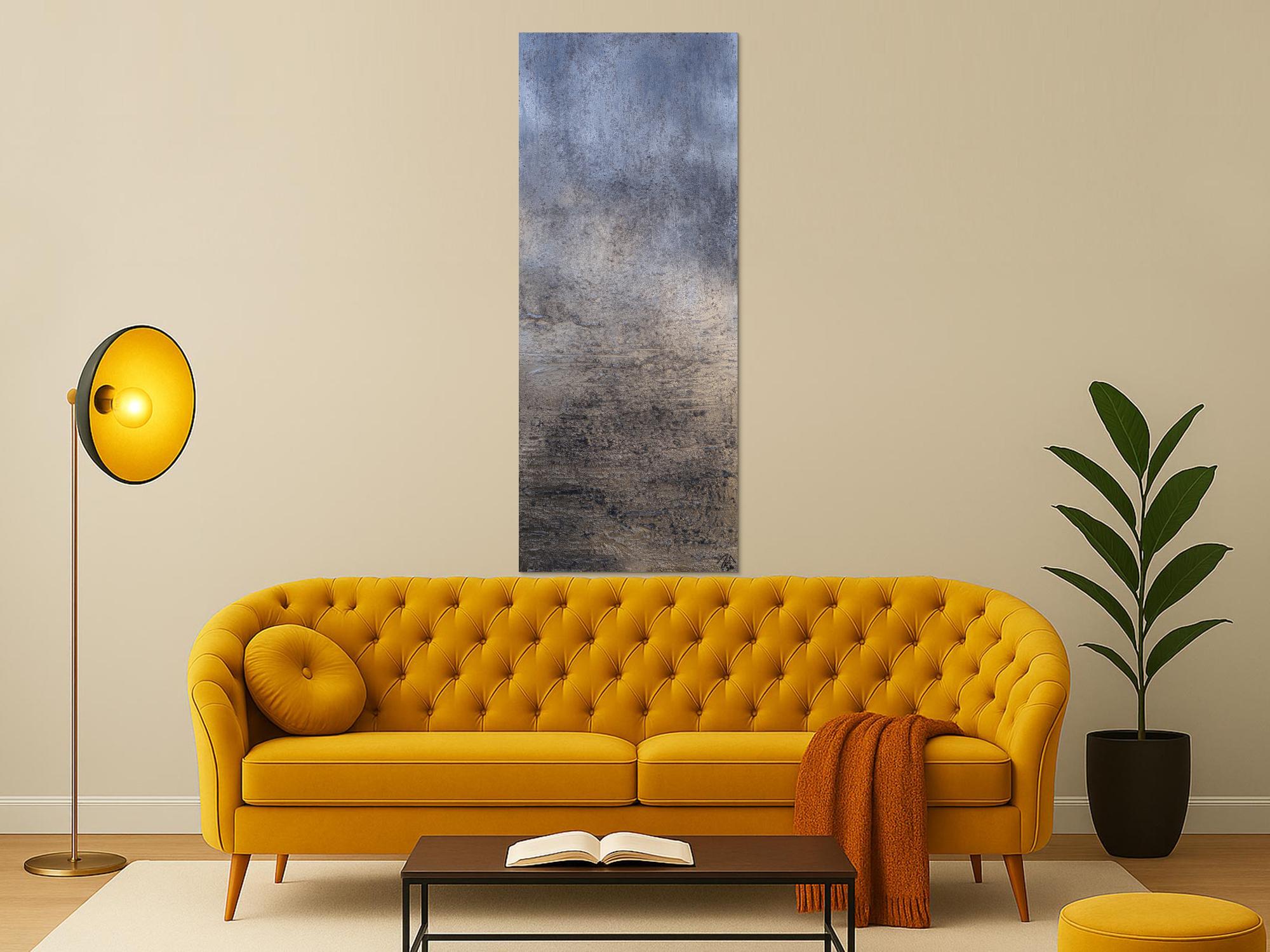 Abstraktes Acrylbild gold und silber mit grober Struktur Mischtechnik expressionistisch schlicht hochformat