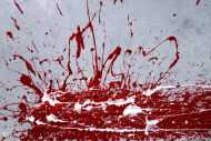 Detailaufnahme Abstraktes Acrylbild Action Painting Splash Art rot und weiß auf grau expressionistisch modern