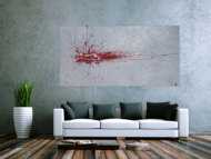 Abstraktes Acrylbild Action Painting Splash Art rot und weiß auf grau expressionistisch modern