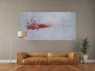 Abstraktes Acrylbild Action Painting Splash Art rot und weiß auf grau expressionistisch modern