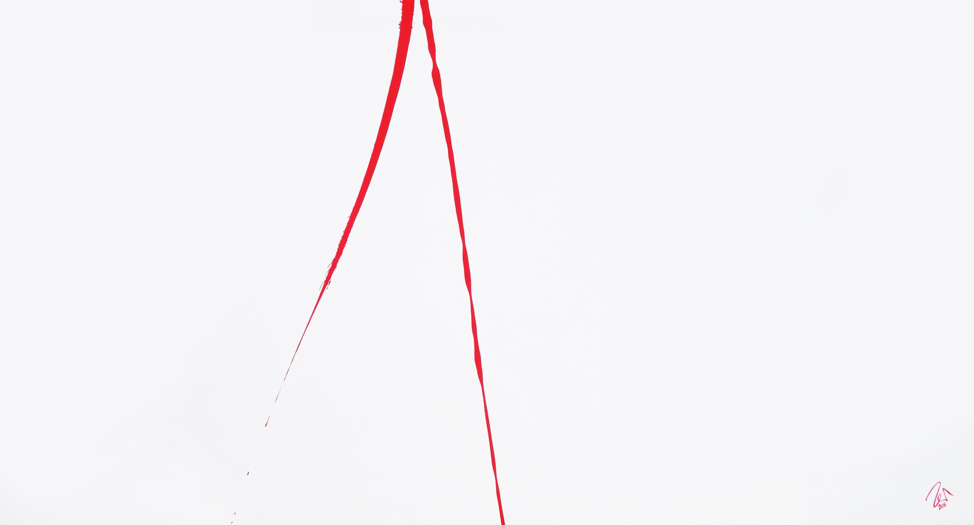 Abstraktes Acrylbild minimalistisch roter Strich auf weißem Hintergrund modern schlicht expressionistisch