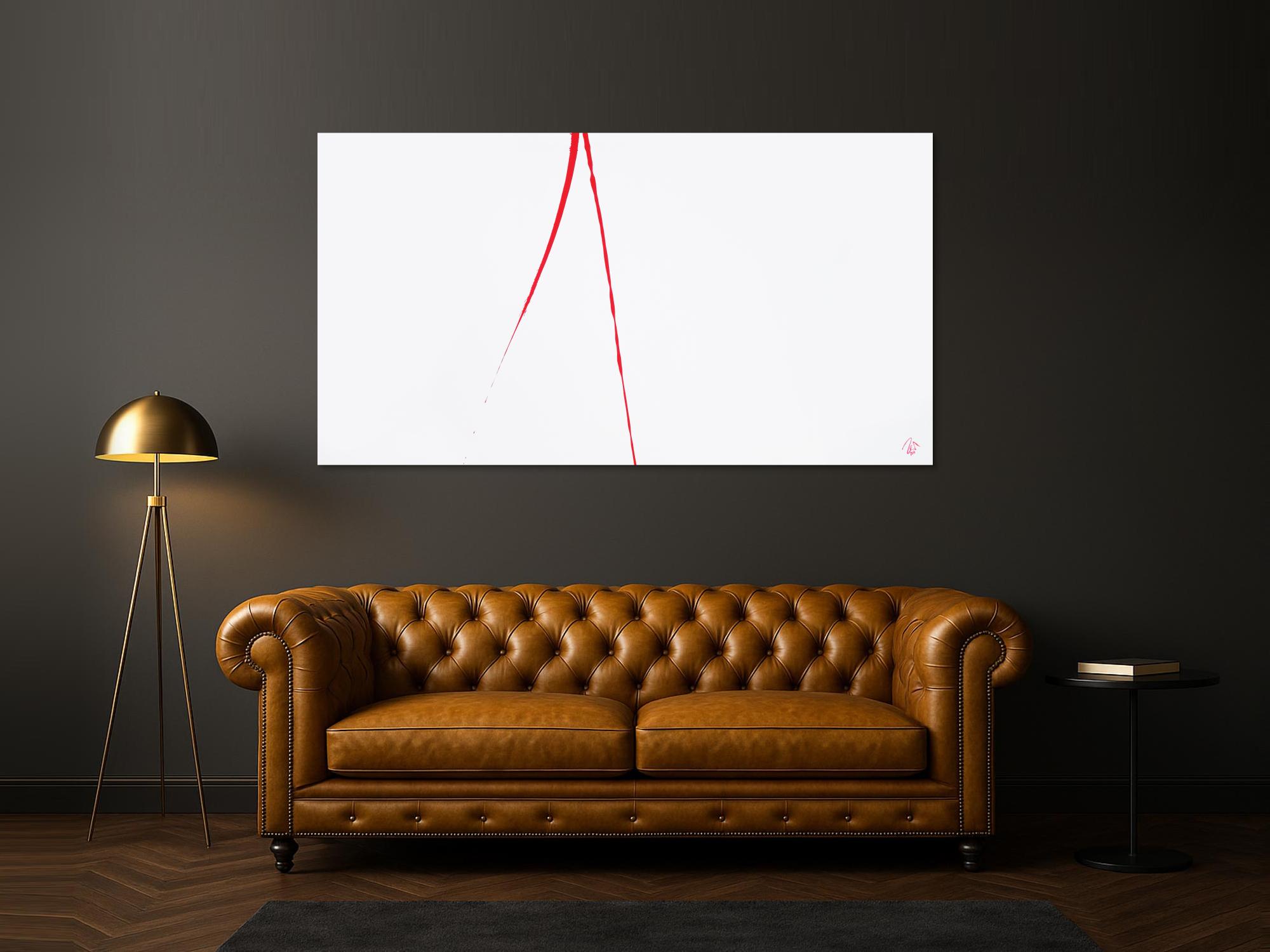 Abstraktes Acrylbild minimalistisch roter Strich auf weißem Hintergrund modern schlicht expressionistisch