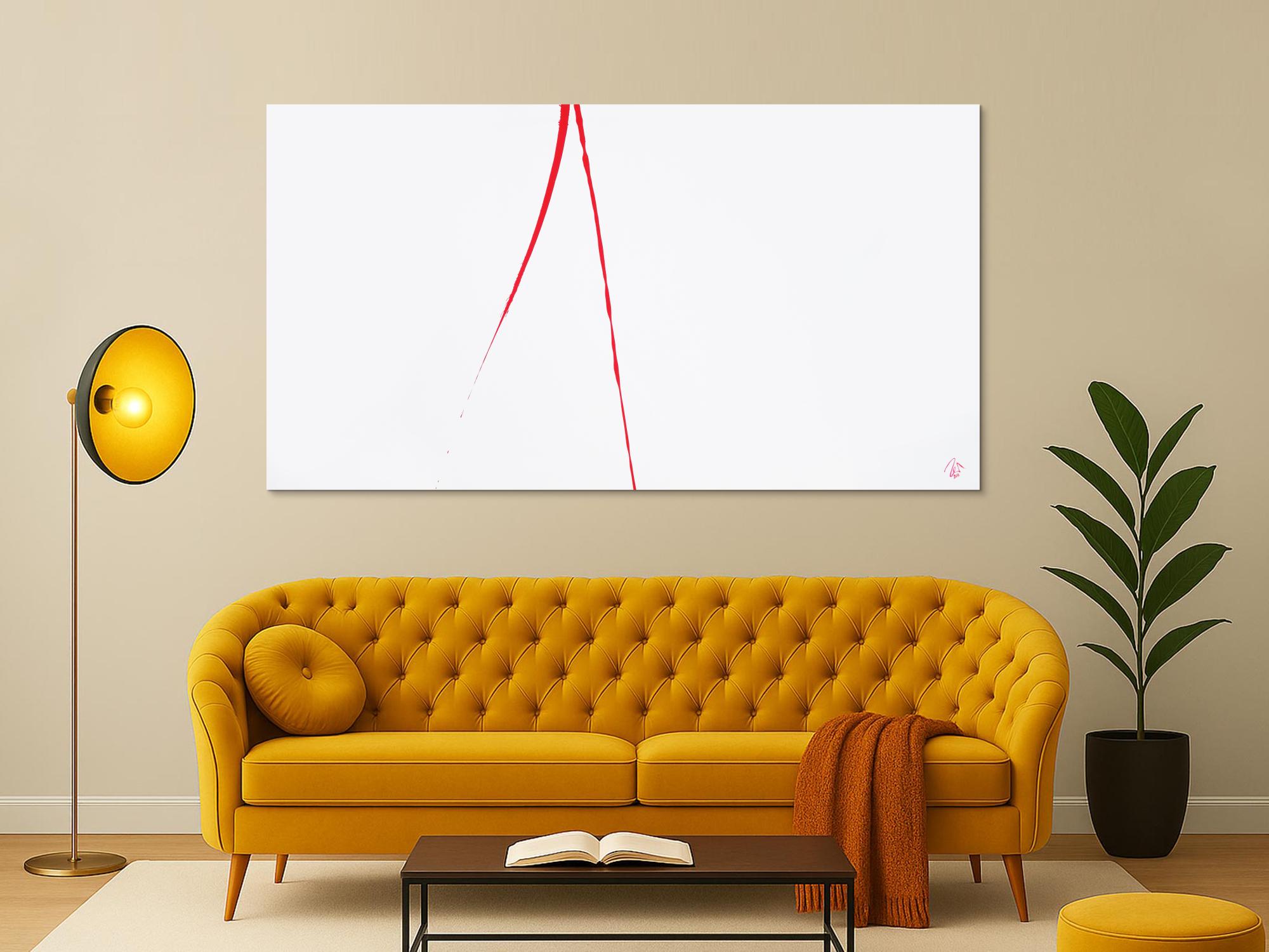 Abstraktes Acrylbild minimalistisch roter Strich auf weißem Hintergrund modern schlicht expressionistisch