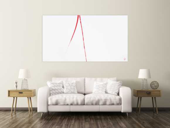 Abstraktes Acrylbild minimalistisch roter Strich auf weißem Hintergrund modern schlicht expressionistisch