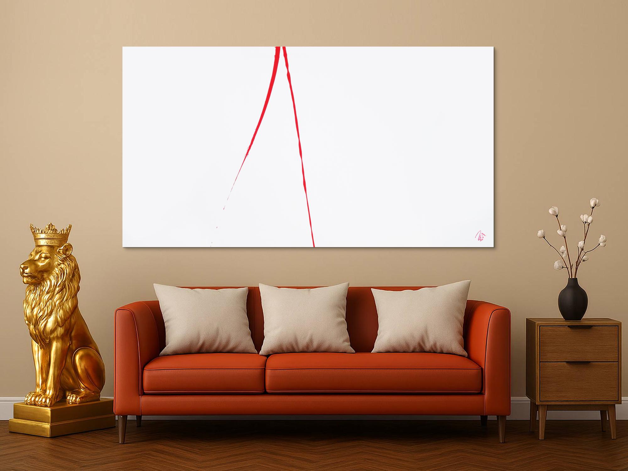 Abstraktes Acrylbild minimalistisch roter Strich auf weißem Hintergrund modern schlicht expressionistisch