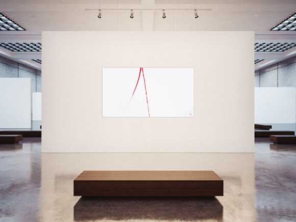 Abstraktes Acrylbild minimalistisch roter Strich auf weißem Hintergrund modern schlicht expressionistisch
