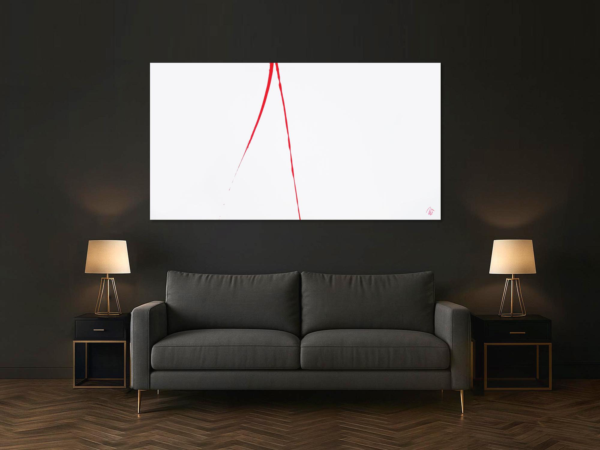 Abstraktes Acrylbild minimalistisch roter Strich auf weißem Hintergrund modern schlicht expressionistisch