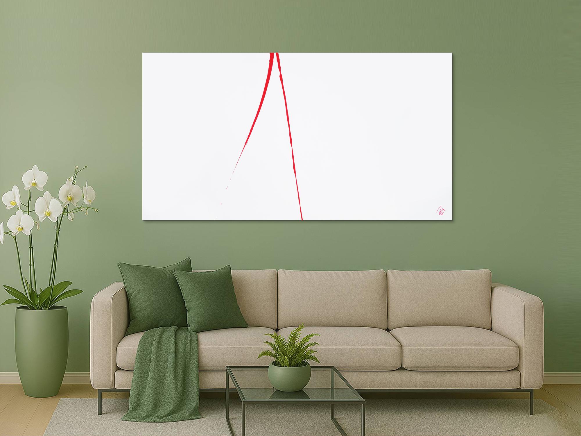 Abstraktes Acrylbild minimalistisch roter Strich auf weißem Hintergrund modern schlicht expressionistisch