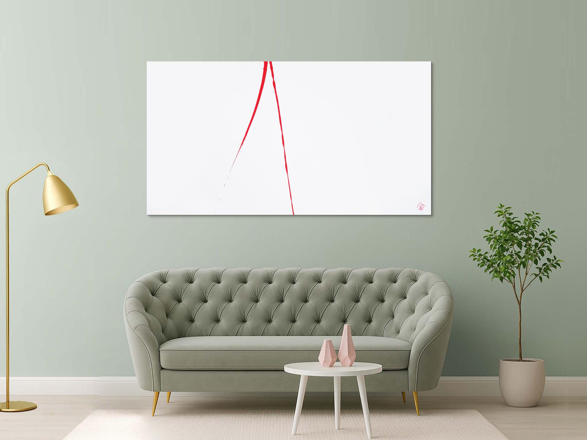 Abstraktes Acrylbild minimalistisch roter Strich auf weißem Hintergrund modern schlicht expressionistisch