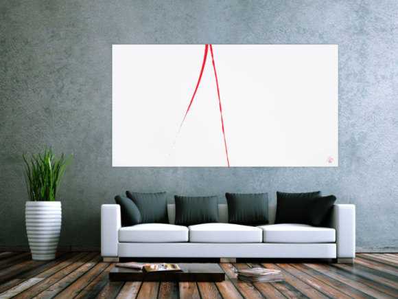 Abstraktes Acrylbild minimalistisch roter Strich auf weißem Hintergrund modern schlicht expressionistisch