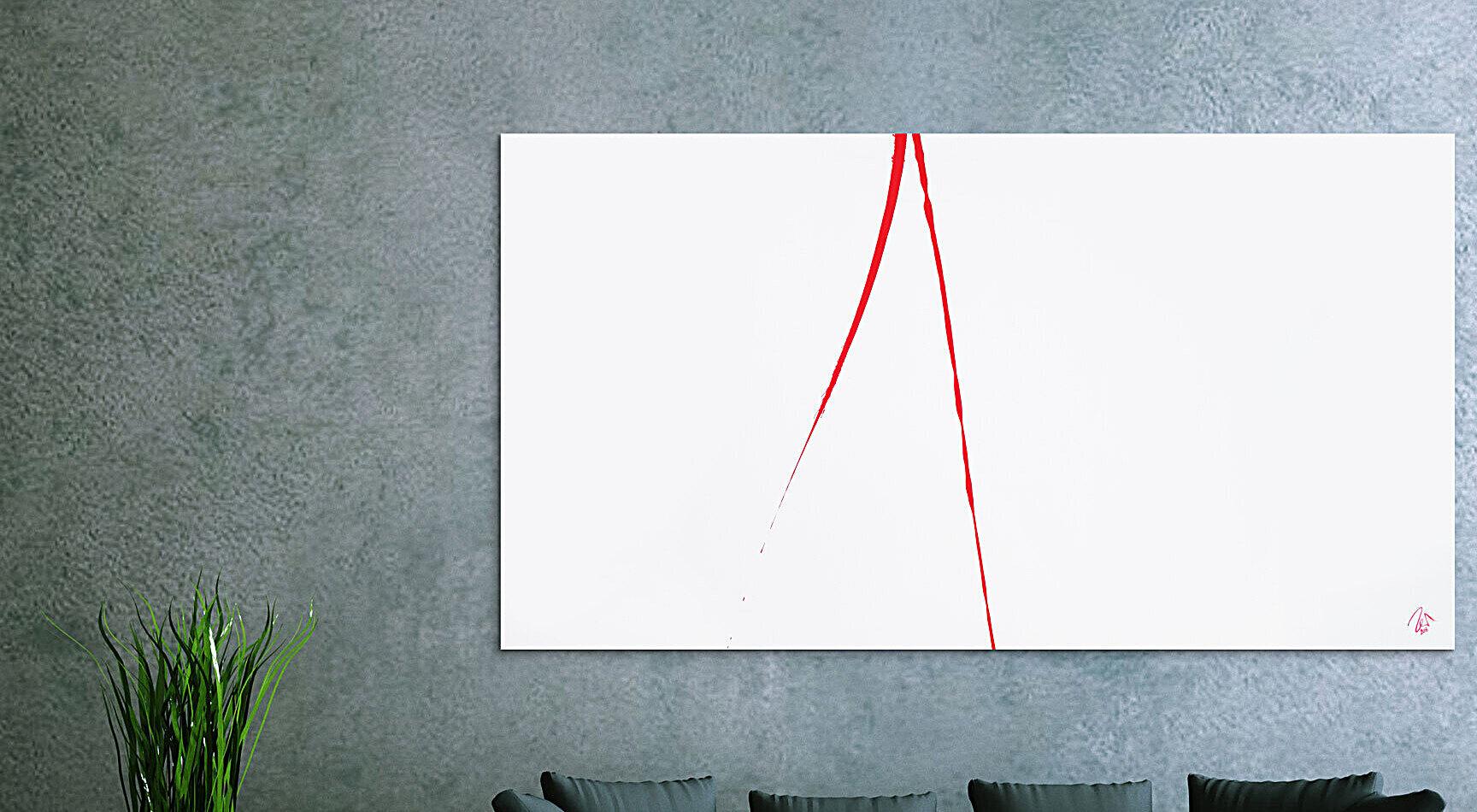 Abstraktes Acrylbild minimalistisch roter Strich auf weißem Hintergrund modern schlicht expressionistisch