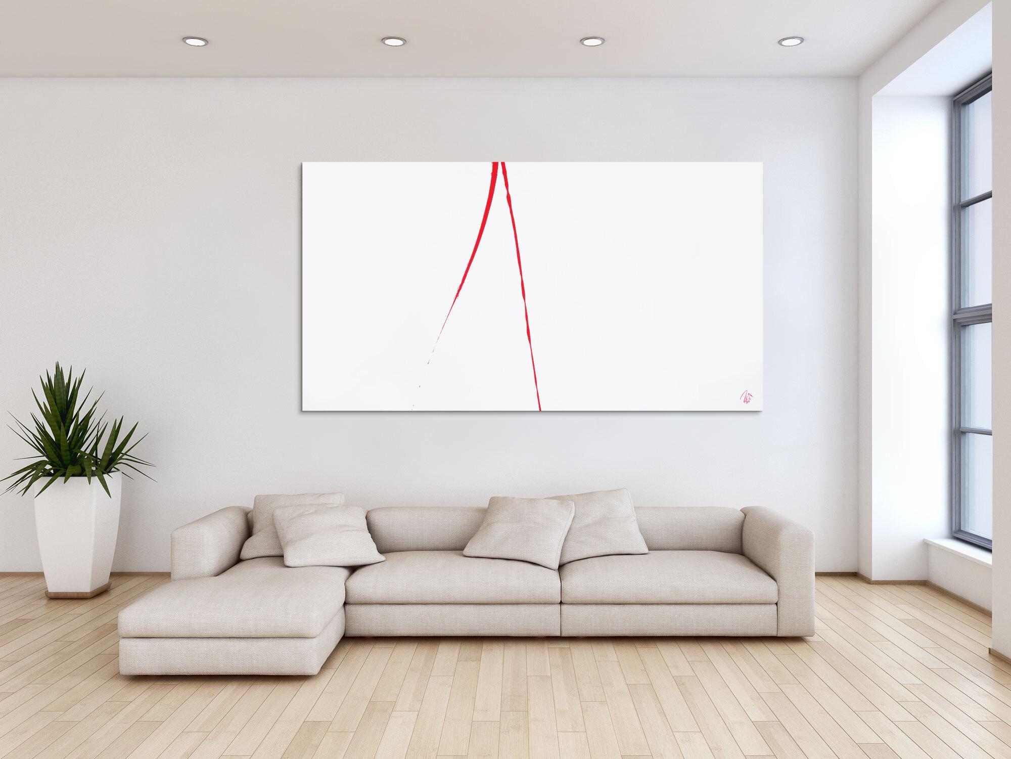 Abstraktes Acrylbild minimalistisch roter Strich auf weißem Hintergrund modern schlicht expressionistisch
