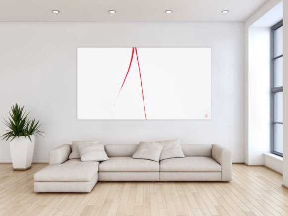 Abstraktes Acrylbild minimalistisch roter Strich auf weißem Hintergrund modern schlicht expressionistisch