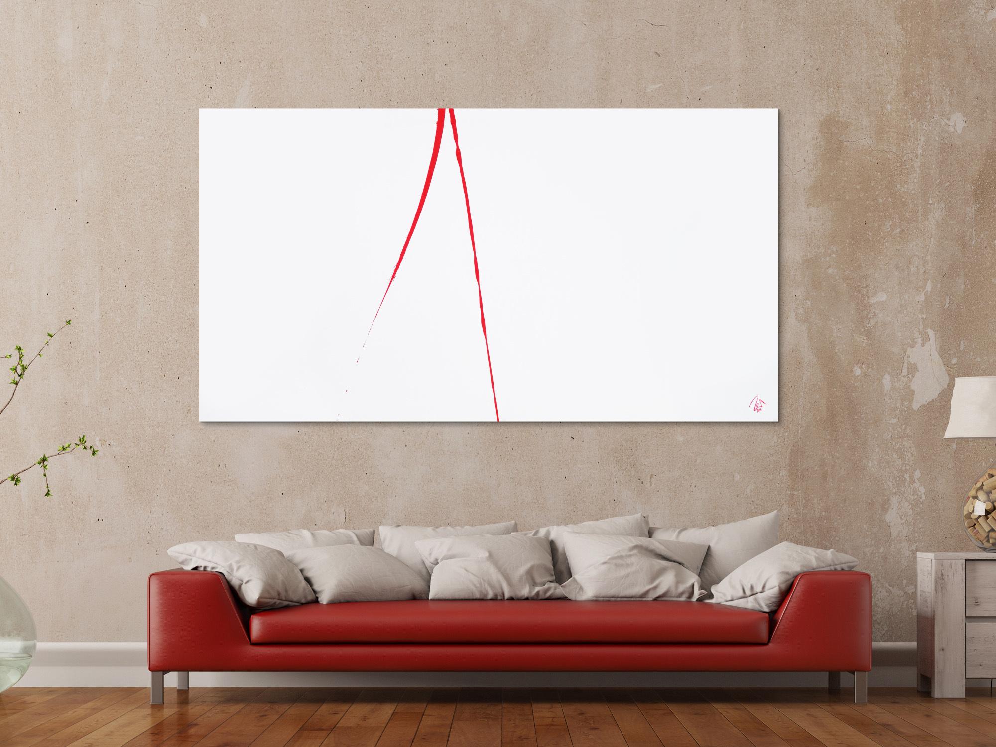 Abstraktes Acrylbild minimalistisch roter Strich auf weißem Hintergrund modern schlicht expressionistisch