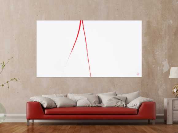 Abstraktes Acrylbild minimalistisch roter Strich auf weißem Hintergrund modern schlicht expressionistisch