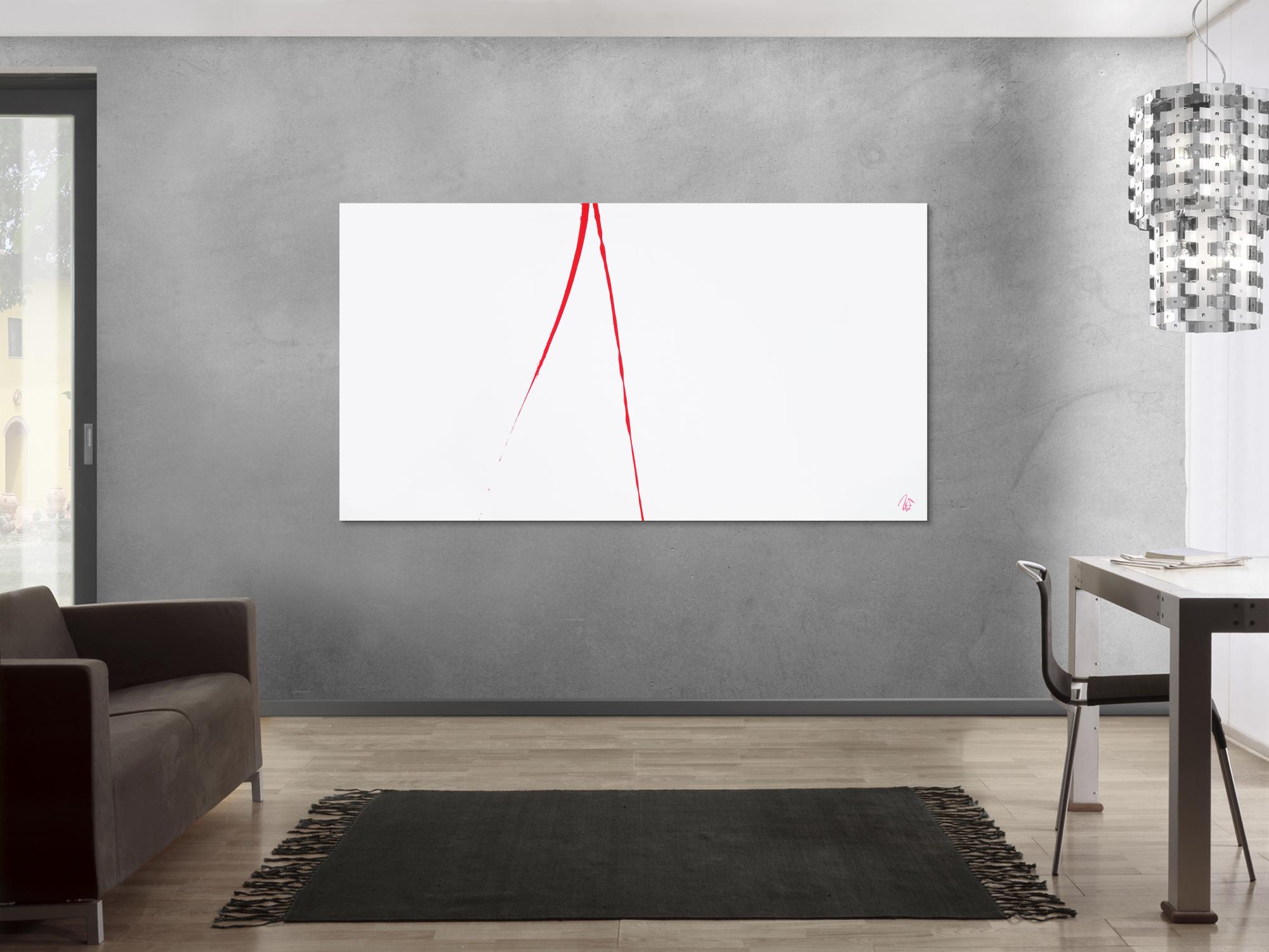Abstraktes Acrylbild minimalistisch roter Strich auf weißem Hintergrund modern schlicht expressionistisch