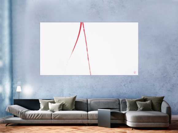 Abstraktes Acrylbild minimalistisch roter Strich auf weißem Hintergrund modern schlicht expressionistisch