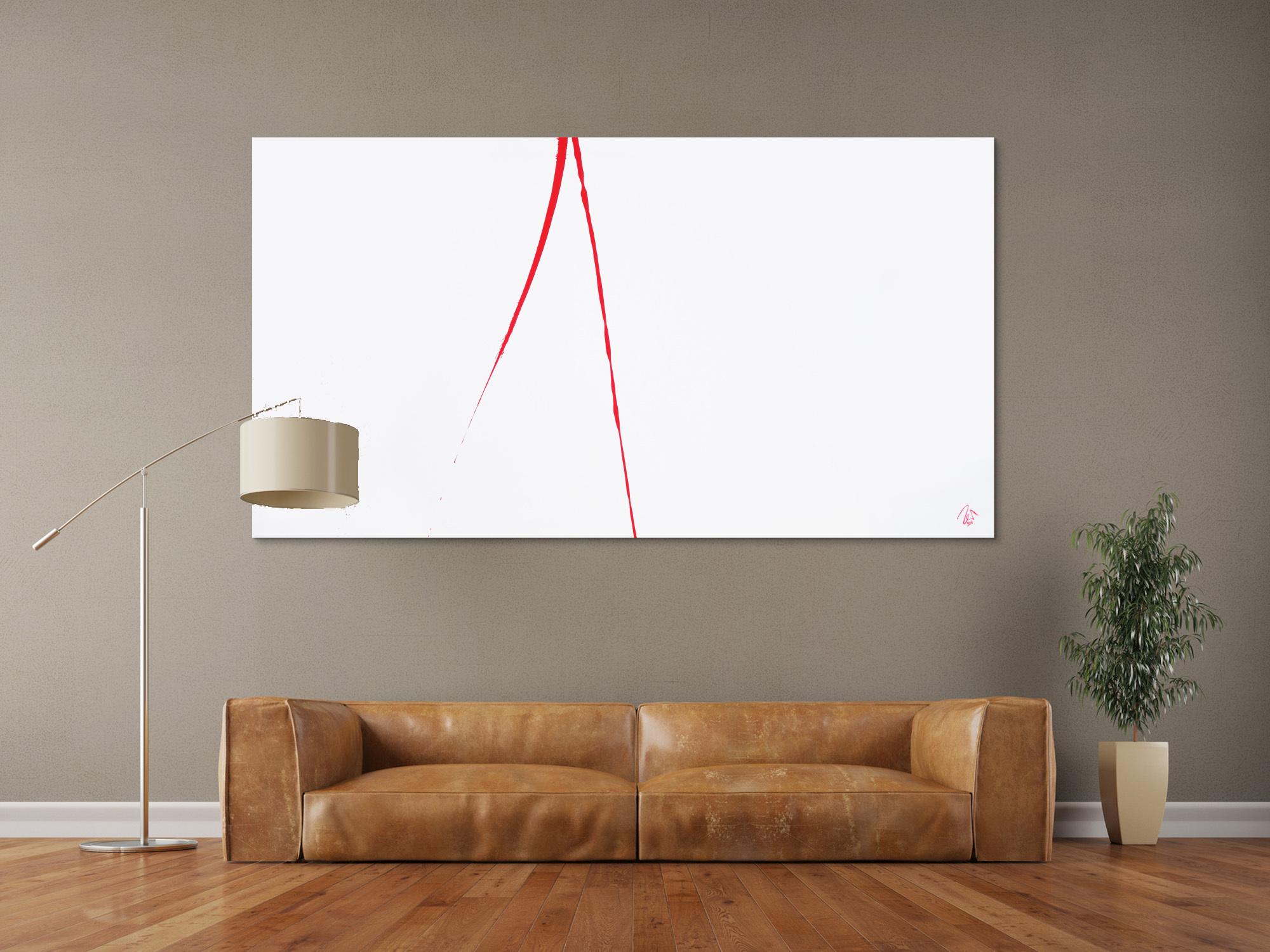 Abstraktes Acrylbild minimalistisch roter Strich auf weißem Hintergrund modern schlicht expressionistisch