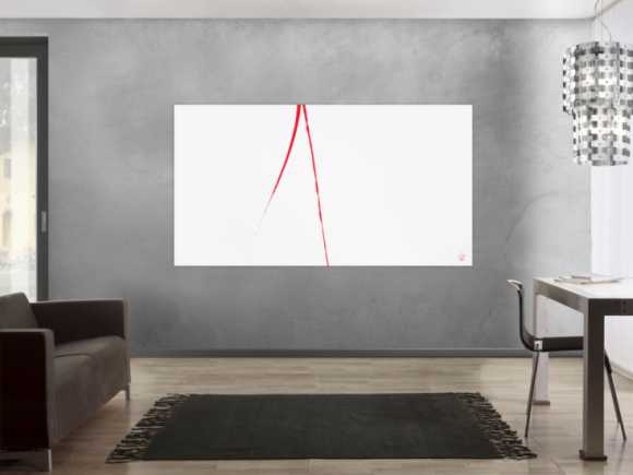 Abstraktes Acrylbild minimalistisch roter Strich auf weißem Hintergrund modern schlicht expressionistisch