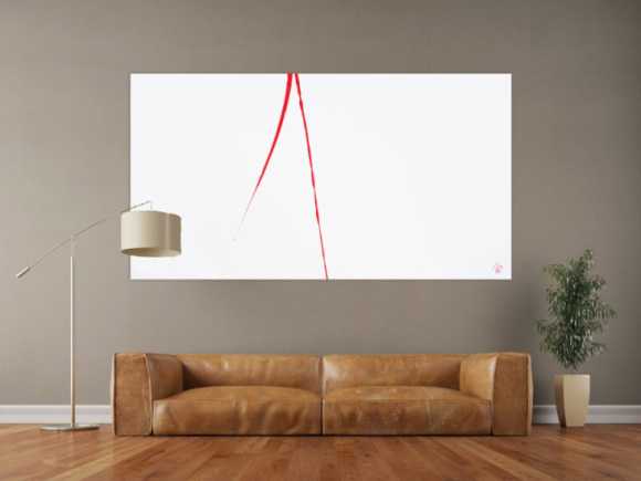 Abstraktes Acrylbild minimalistisch roter Strich auf weißem Hintergrund modern schlicht expressionistisch