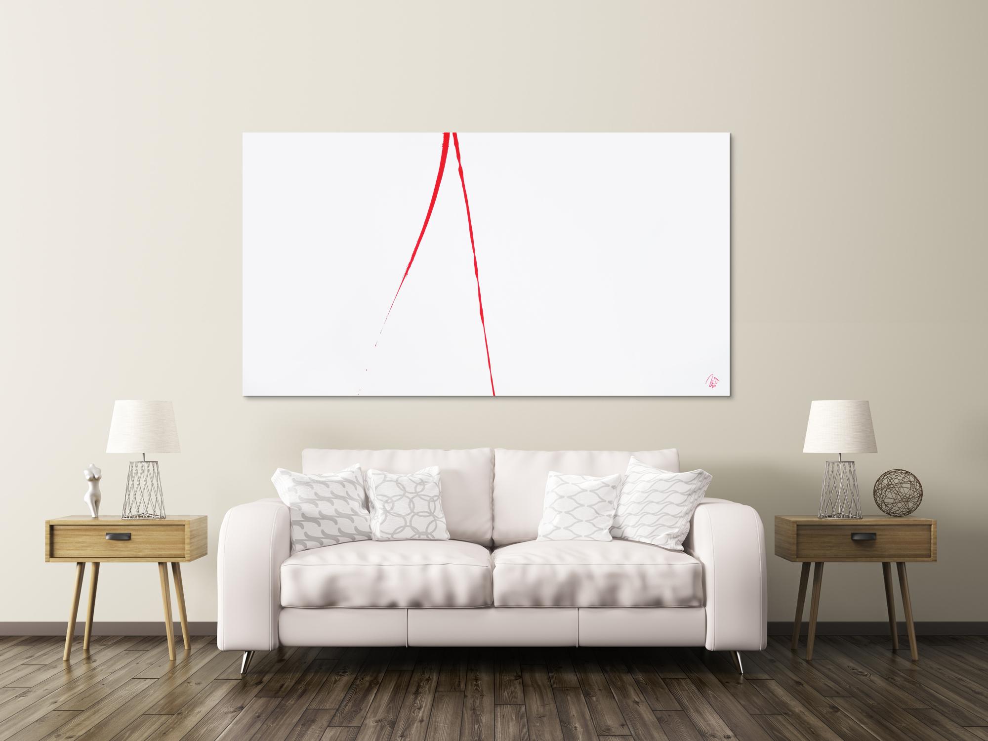 Abstraktes Acrylbild minimalistisch roter Strich auf weißem Hintergrund modern schlicht expressionistisch